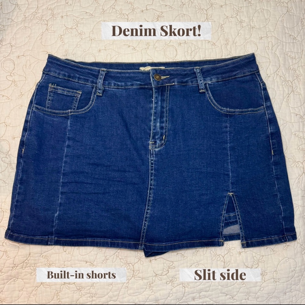 Denim Skort with Built-in Shorts & Tummy Control